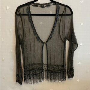 Beaded Sheer V-Neck Mesh Top